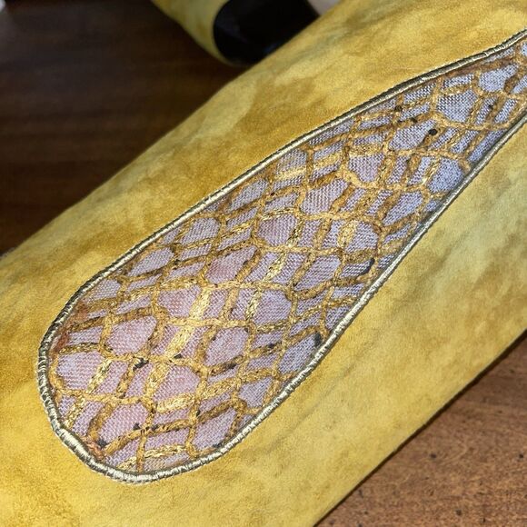 Vintage Andrea Borgini Suede Cowgirl Boots Gold Sheer 80s 90s Italy Sz 6 Western - Picture 8 of 16